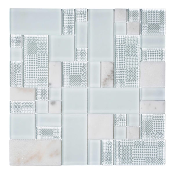 Apollo Tile Pearl White 11.7 in x 11.7 in Glass, Stone Polished Floor and Wall Mosaic Tile 4.75 sqft/case, 5PK APLCAS88023A - main