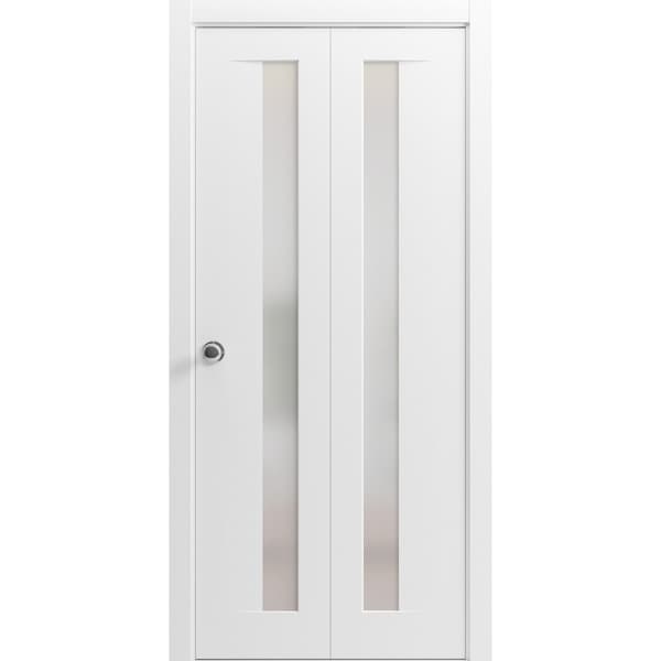 Sartodoors Sliding Closet Bi-fold Doors, Planum 0660 Painted White with Frosted Glass, Sturdy Tracks Moldings PLANUM0660BF-BEM-84 x 80 (2* 42x80) - main