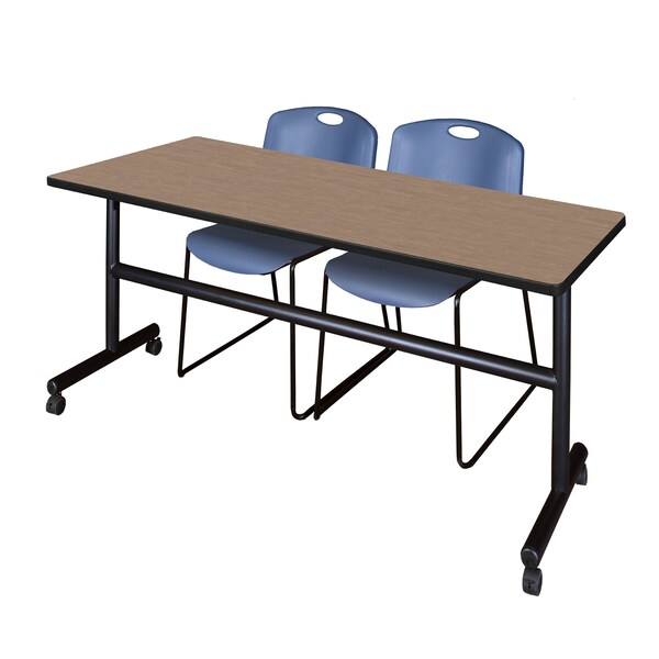 Regency Kobe Flip-Top Training Nesting Table W/ 2 Zeng Stack Chairs, 72 in W, 30 in L, Noble Oak MKFT7230NO44BE - main