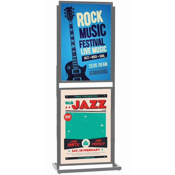 Aarco Silver ''Double Boaster'' Freestanding Double Sided Poster Holder 63''H x 24, 5''W BPH2S - main