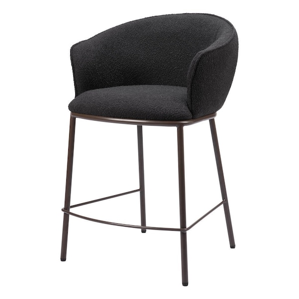 Homeroots 26" Black and Bronze Shearling and Steel Counter Height Bar Chair 555755 - main