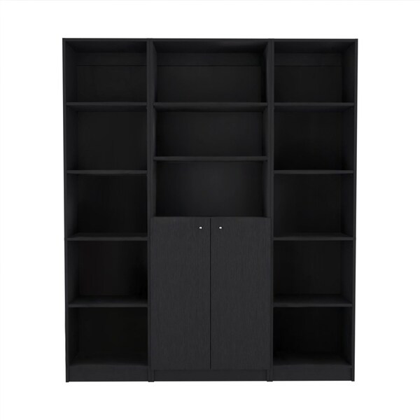 Homeroots Set of Three Black Five Tier Bookcases with Two Doors 546349 - main