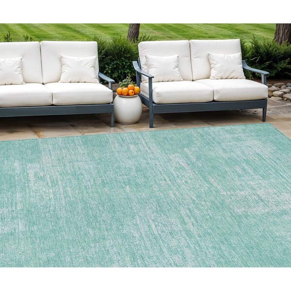 Homeroots 9' X 12' Turquoise And Teal Blue Abstract Washable Indoor Outdoor Area Rug 588802 - main