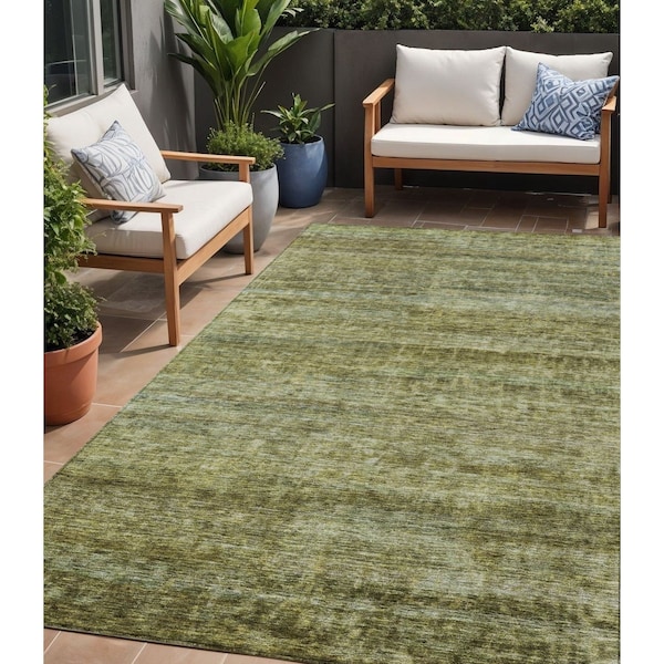 Homeroots 5' X 8' Olive Green And Brown Striped Washable Indoor Outdoor Area Rug 605621 - main