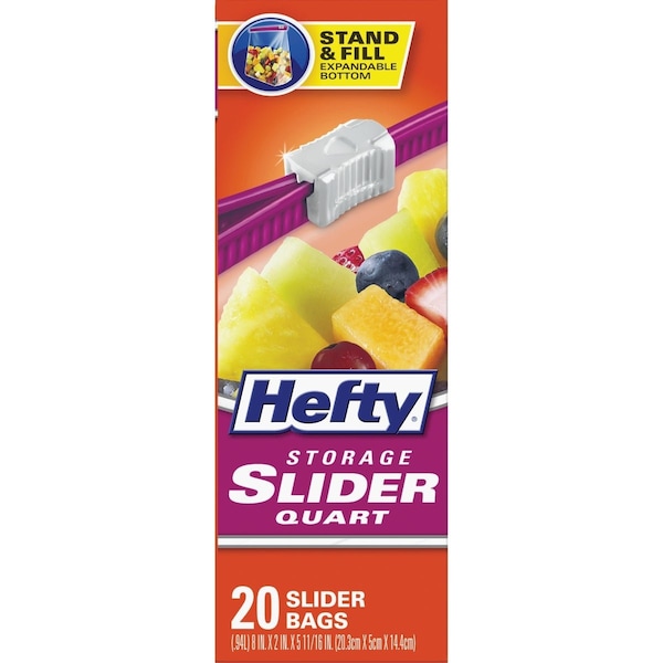 Hefty 1 Qt. Slider Food Storage Bag, 20-Count Stand & Fill Expandable Bottom R81219 - main