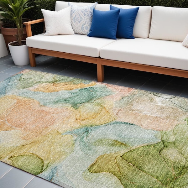 Homeroots 9' X 12' Blue Abstract Washable Non Skid Indoor Outdoor Area Rug 559485 - main