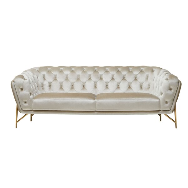 Homeroots 88" Beige Velvet Sofa With Gold Legs 488828 - main
