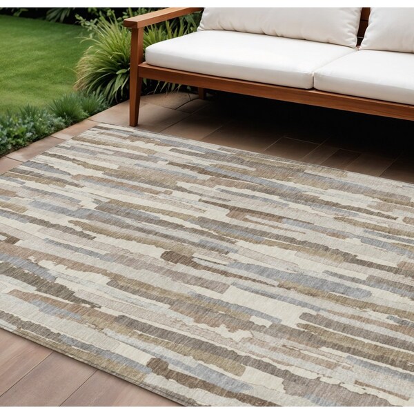 Homeroots 8' X 10' Ivory And Beige Striped Washable Indoor Outdoor Area Rug 609039 - main