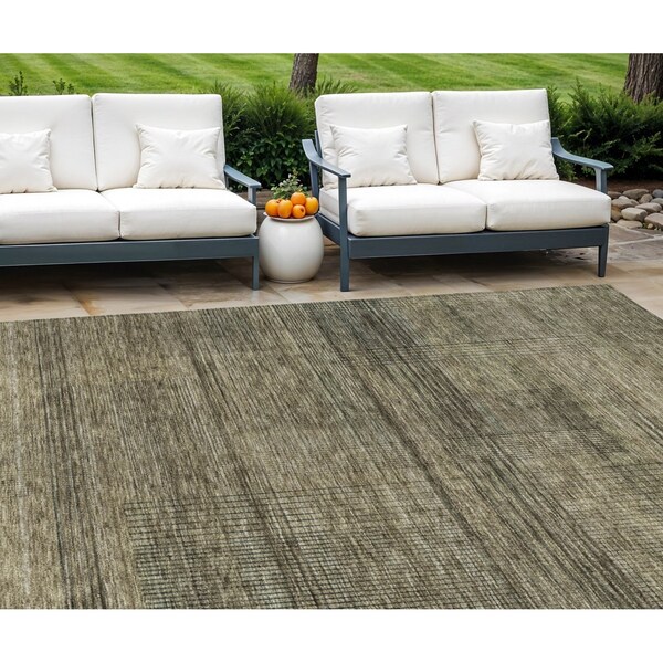 Homeroots 8' X 10' Brown Beige And Taupe Striped Washable Indoor Outdoor Area Rug 588079 - main