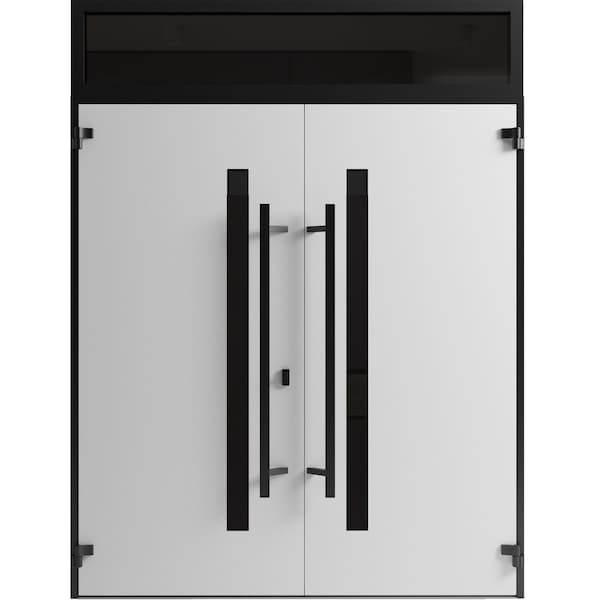 Vdomdoors Front Exterior Prehung Aluminum Double Doors Ronex0162 Red Oak Top Transom Mirrored Clear Glass RONEX0162DEXD-RED-W72xH96+14-RH-O - main