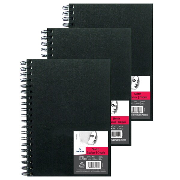 Canson Artist Series Sketch Art Book, Black Cover, Wire Binding, 80 Sheet, 5X7 inch, 3PK C100510433 - main