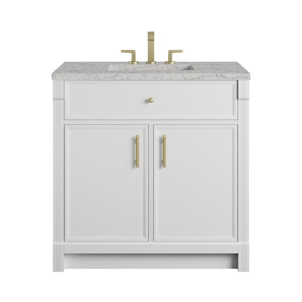 James Martin Vanities Bellshire 36" Single Vanity, Bright White w/ 3 CM Eternal Jasmine Pearl Silestone Top 660-V36-BW-3EJP - main