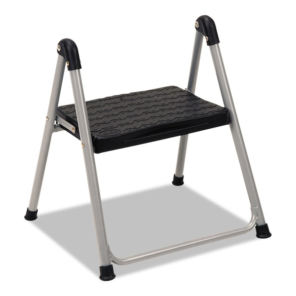 Cosco Fold Step Stool, 1 Step, 200 lb., Platinum, 1 Steps, Steel, Platinum/Black 11014PBL1E - main