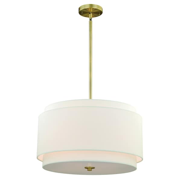 Vaxcel Burnaby 4 Light Brass Mid-Century Modern Drum Pendant White Linen P0192 - main