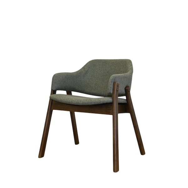 Homeroots Set of Two Green and Walnut Fabric and Wood Partially Open Back Dining Arm Chairs, 2PK 716273 - main