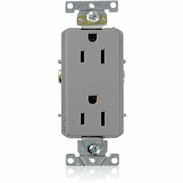 Leviton Straight Blade Receptacle, 5-15R, 15 A, 125V AC, 2 Pole, 3 Wire, Flush Mount, Single, Gray 16252-GY - main