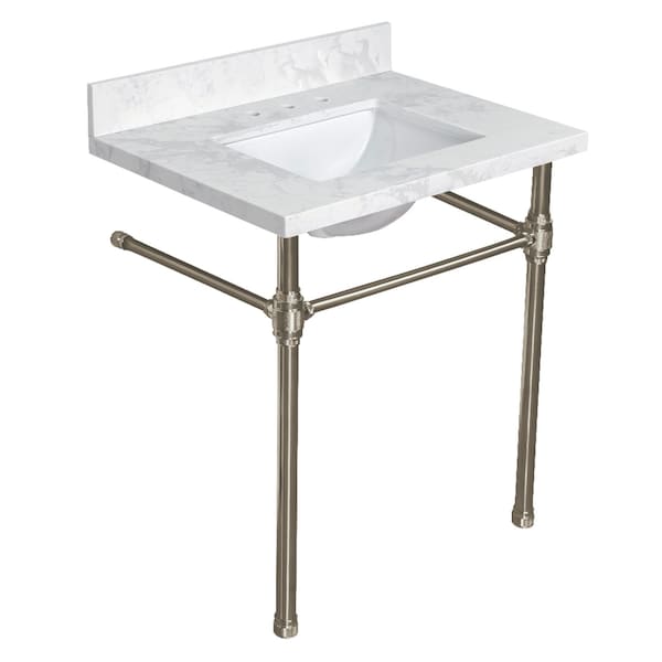 Kingston Brass 31" Quartz Console Sink with Brass Legs, 8-Inch, 3-Hole, Quartz White/Brushed Nickel KVPB3122W38CRV8 - main