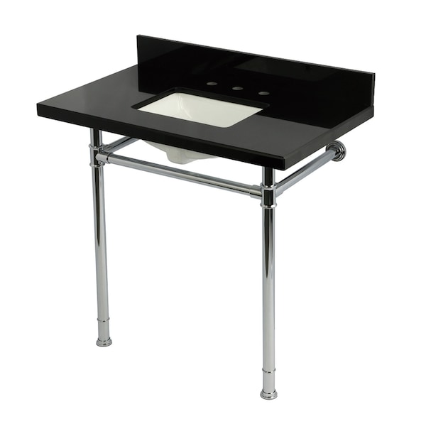 Kingston Brass 36-Inch Black Granite Console Sink with Stainless Steel Legs, 8-Inch, 3-Hole KVPK36227K381 - main