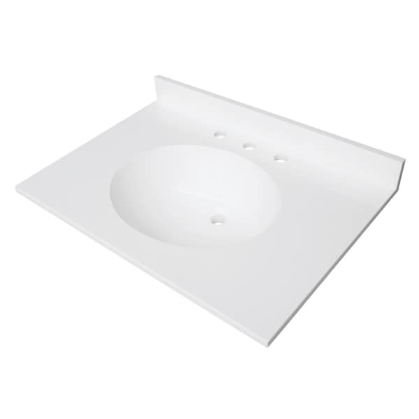 Kingston Brass 31" x 22" Solid Surface Vanity Top with Oval Sink, 8" Faucet Drillings, Glossy White KVPB3122A38 - main
