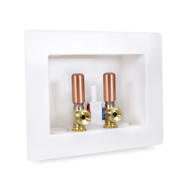Everflow Washing Machine Outlet Box, Dual Drain, Assmbld W/ 1/2'' PEX B Valves & Hammer Arrestors, White ABS SB200-PH - main