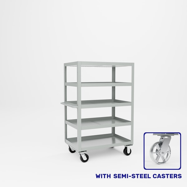 Pucel Expanded Metal Stock Cart, Five Shelf, 36 in W x 24 in D x 56 1/4 in H, Gray X-2436-S - main
