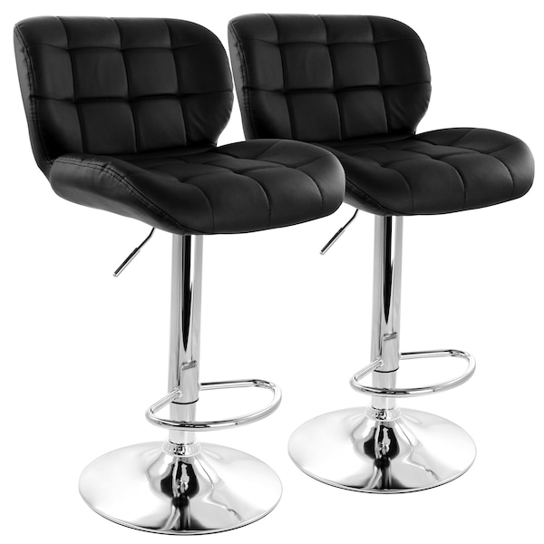 Elama 2 Piece Adjustable Faux Leather Tufted Bar Stool in Black with Chrome Base ELM-791-BLK - main