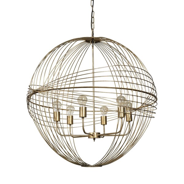 Homeroots Gold Caged Six Light Metal and Glass Dimmable Chandelier With Gold Shades 611346 - main