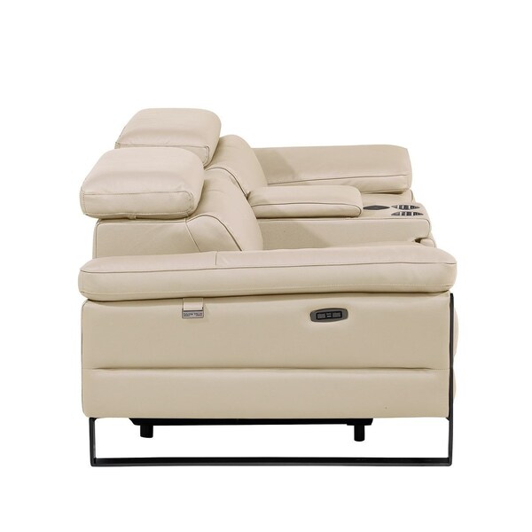 Homeroots 90in Cream and Black Italian Leather Power Reclining Loveseat With Storage 720561 - main