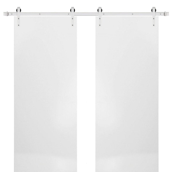 Sartodoors Sturdy Double Barn Door with Hardware, Planum 0010 White Silk, 13FT Rail Hangers Heavy Set, Modern PLANUM0010DB-S-WS-56 x 96 (2* 28x96) - main