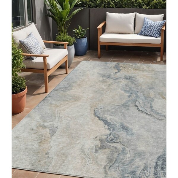 Homeroots 5' X 8' Beige Khaki And Gray Abstract Washable Indoor Outdoor Area Rug 617567 - main