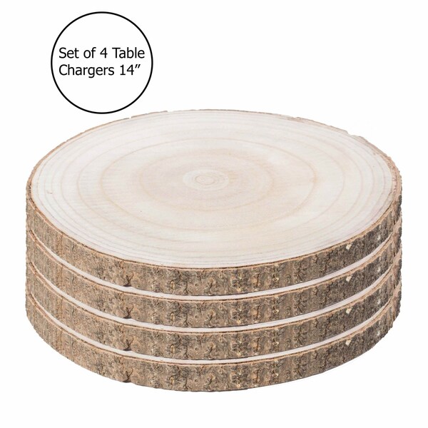Vintiquewise Barky Natural Wood Slabs Rustic Ornament Slice Tray Table Charger 14 set of 4 QI003847-14.4 - main