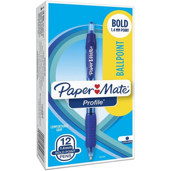 Paper Mate Profile Ballpoint Pen, Blue, Bold, PK12 89466 - main