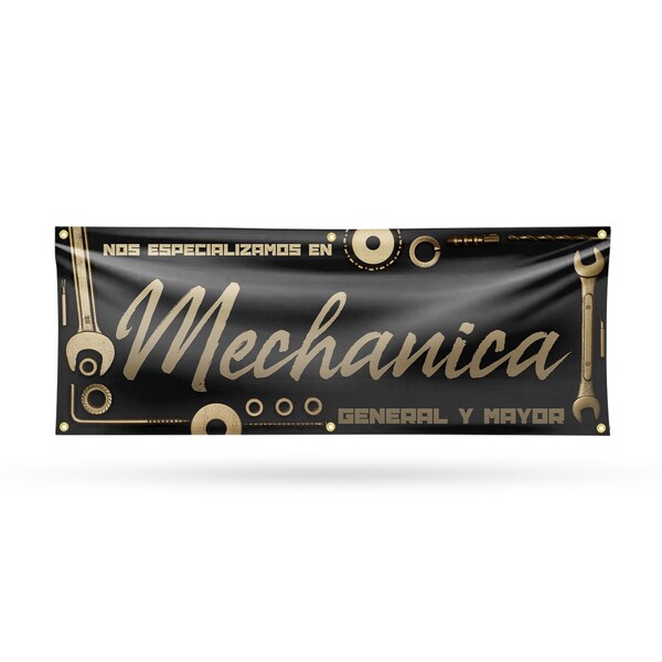 Signmission Nos Especializamos en Mechanica General y Mayor, 24 Inch x 72 Inch, Vinyl Banner B-72-30758 - main