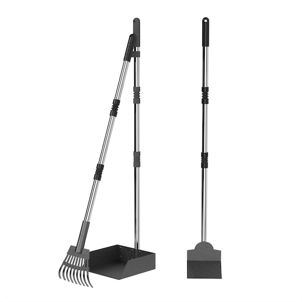 Furloo Dog Pooper Scooper Set. Heavy Duty Metal Tray, Rake & Spade, 38 in Long Handle, Pet Waste Removal FLO3 - main