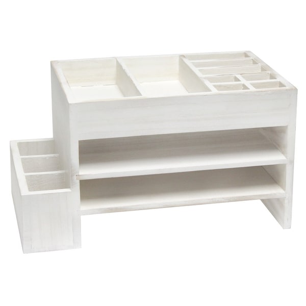 Homeroots 16" White Wood Desk Organizer 661180 - main