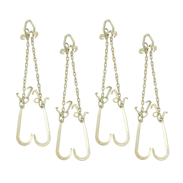 Mytee Products 5/16in G70 V-Chain Bridle w/ 15in Large J Hooks, T & J Hook w/ Grab Hooks 2ft Legs, 4PK CH5162V-J-TJ-GHx4 - main
