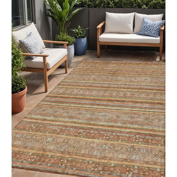 Homeroots 5' X 8' Terra Cotta Copper And Gray Southwestern Washable Indoor Outdoor Area Rug 615987 - main