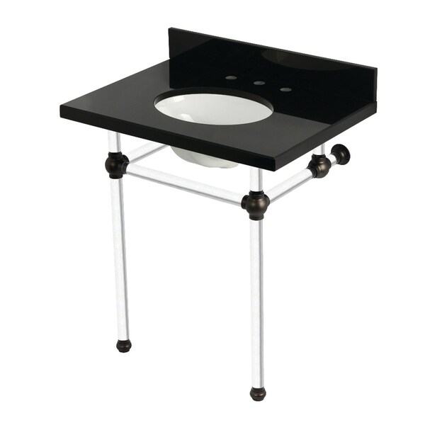 Kingston Brass 30" Black Granite Console Sink with Acrylic Legs, 8-Inch, 3-Hole, Black Granite/Oil Rubbed Bronze KVPK30KA5 - main