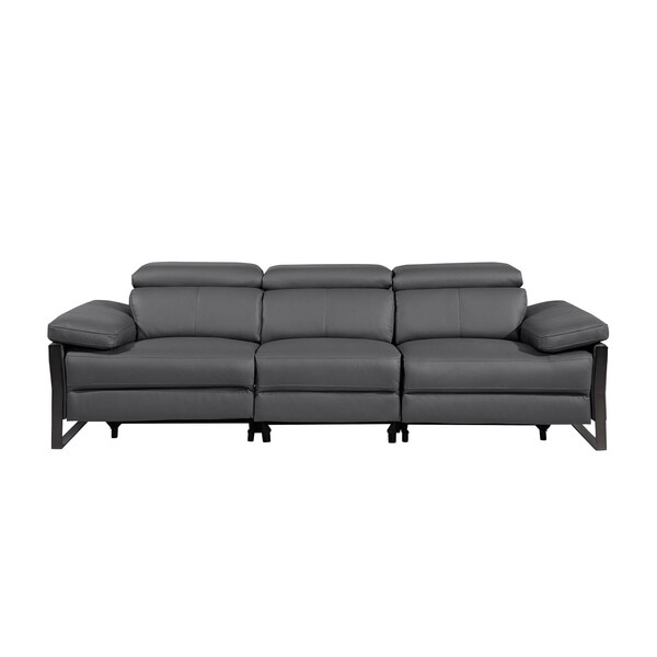 Homeroots 103" Dark Gray Top Grain Leather Reclining Metal USB Sofa 720332 - main