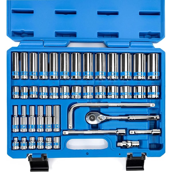 Neiko 0.375 in Drive CrV Steel Metric Socket Set with 90-Tooth Quick Release Ratchet, 43-Pieces 02512A - main