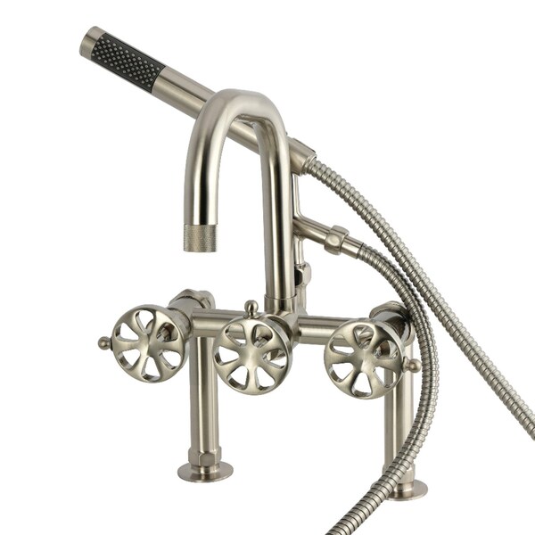 Kingston Brass 7" Center Deck-Mount Clawfoot Tub Faucet with Hand Shower, Brushed Nickel AE6008RX - main