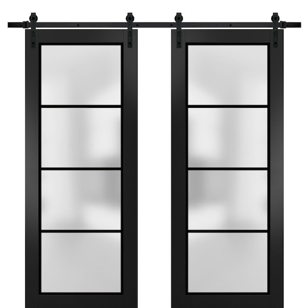 Sartodoors Sturdy Double Barn Door with Frosted Glass Planum 2132 Black 56x96 (2* 28x96) Solid Core PLANUM2132DB-BLK-56 x 96 (2* 28x96) - main