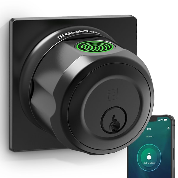 Wrightmaster 3 in 1 Aluminum Smart Lock Deadbolt with App Biometric Door Knob, Keyless Entry Door Lock, Square, ZR-F08-B1 - main