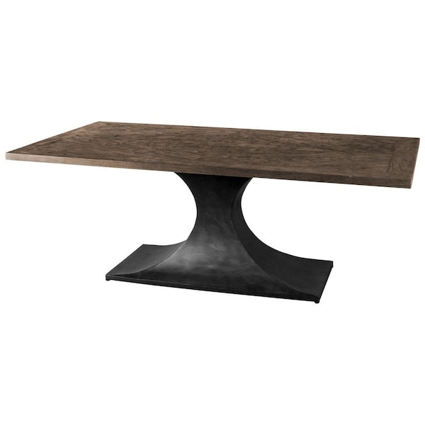 Homeroots 79" Brown And Black Solid Wood And Metal Pedestal Base Dining Table 380462 - main