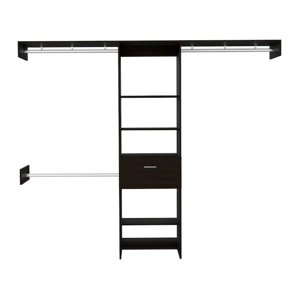 Homeroots 98" Dark Brown Wood And Metal Closet System 478424 - main
