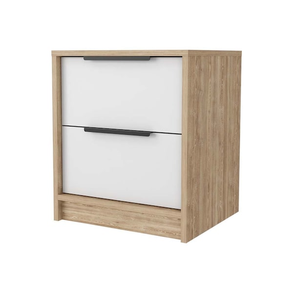 Homeroots 19" White And Natural Wood Two Drawer Nightstand 534907 - main