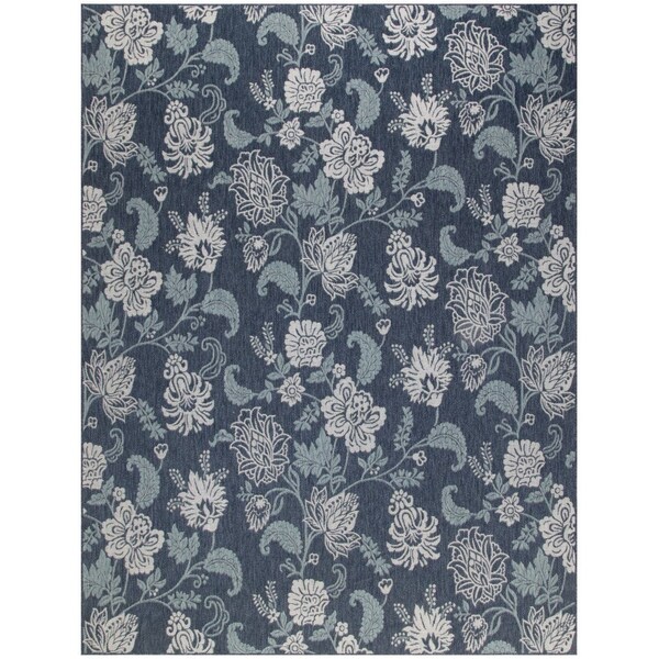 Homeroots 9' X 12' Navy Blue And Ivory Floral Indoor Outdoor Area Rug 551476 - main