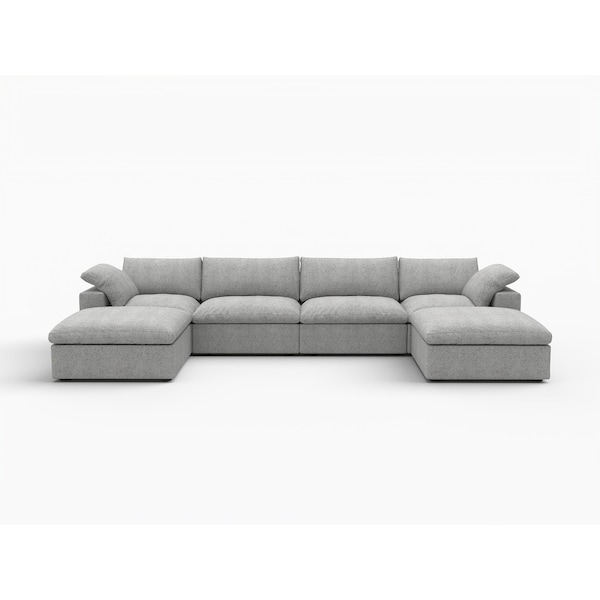Homeroots 160" Light Gray Linen Blend Modular Sofa With Ottoman And Storage 714569 - main