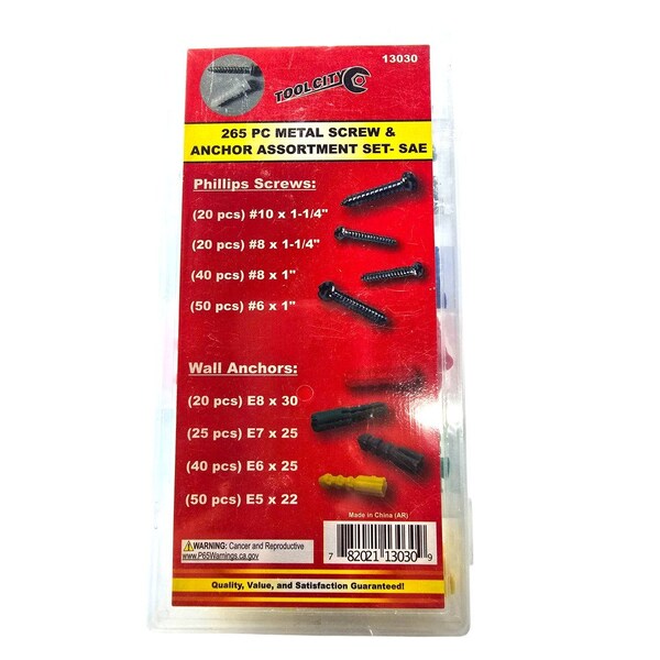 Tool City 265 PIECE METAL SCREW AND ANCHOR ASSORTMENT SET- SAE 13030 - main