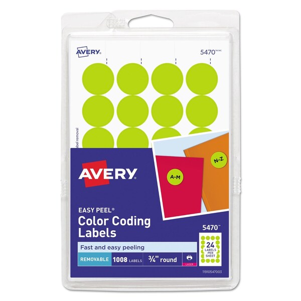 Avery Dennison Label, 0.75", Round, NeYellow, PK1008 05470 - main